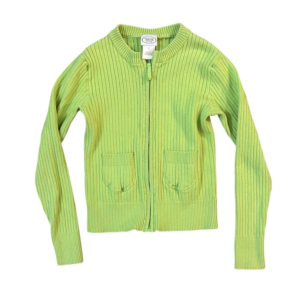 Vintage 90s Talbots Kids Ribbed Zip Up Cardigan Girls 8 Cotton Sweater Pockets